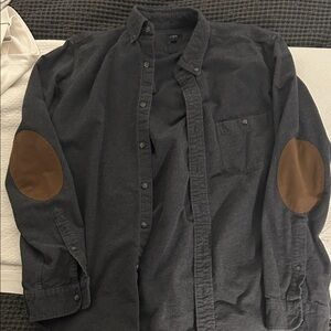 J. Crew Dark Gray Casual Button Down Shirt with Brown Elbow Patches